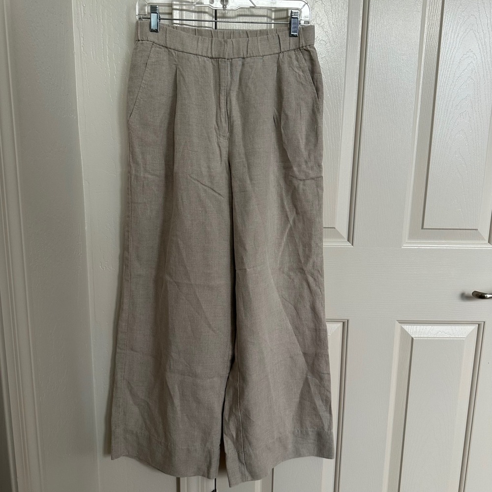 Eileen Fisher Organic Linen Wide Leg Pleated Pants Tan Beige - Size‎ XS